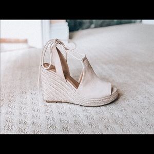 Altar’d State Suede Peep-toe Espadrille Wedge